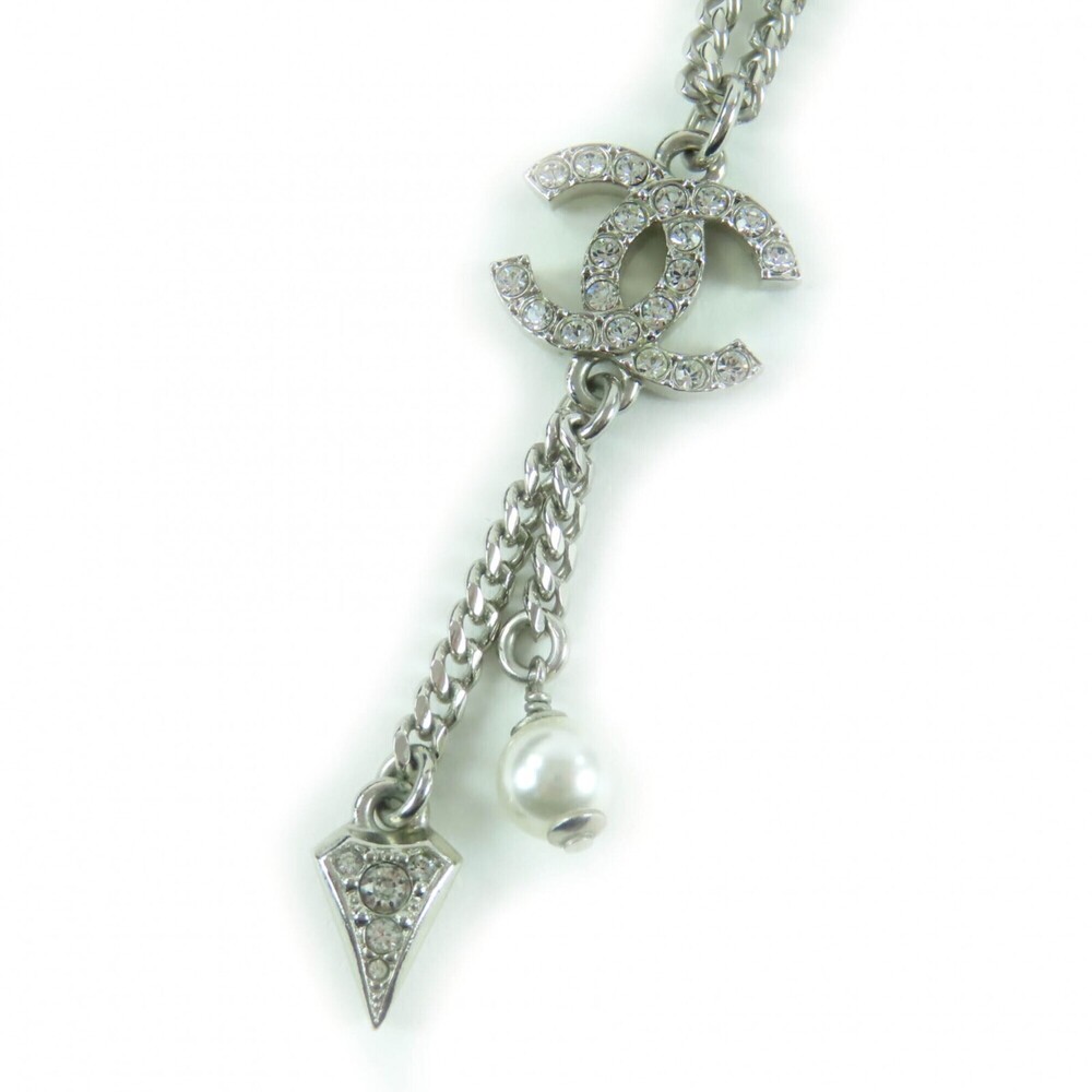 CHANEL Silver Pearl Logo Necklace